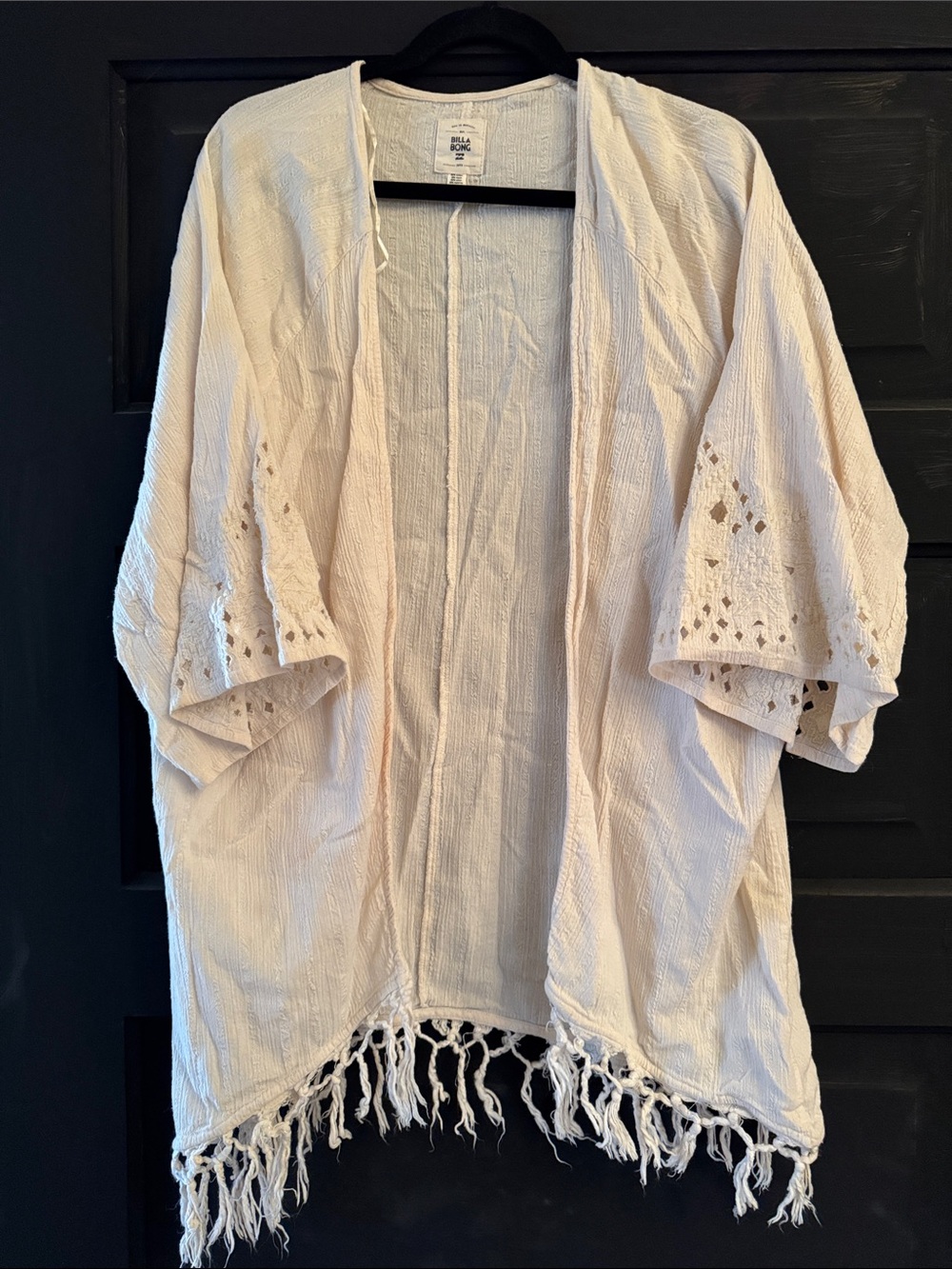 Billabong Cream Open-Front Fringe Kimono